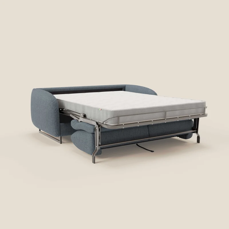 Ninfea Canapé convertible de design avec pieds hauts en métal et matelas H18 cm en tissu imperméable T03 bleu