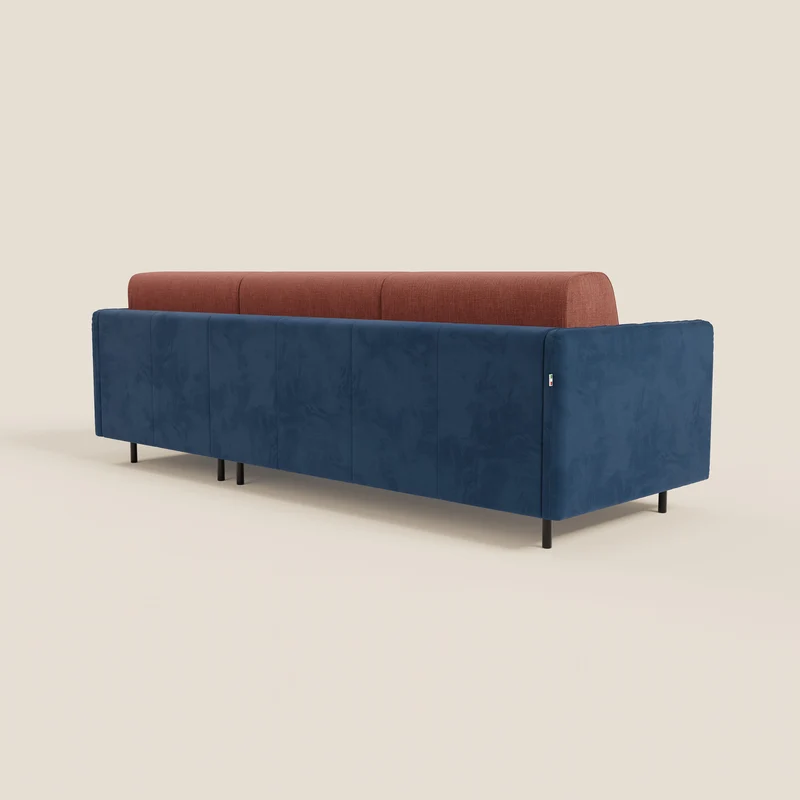 Narciso canapé d'angle convertible avec matelas H18 cm et chaise longue coffre en tissu bicouleur T11 et T06 bleu - corail