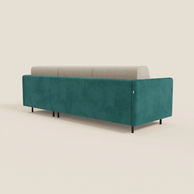 Narciso canapé d'angle convertible avec matelas H18 cm et chaise longue coffre en tissu bicouleur T11 et T06 bleu canard - crème
