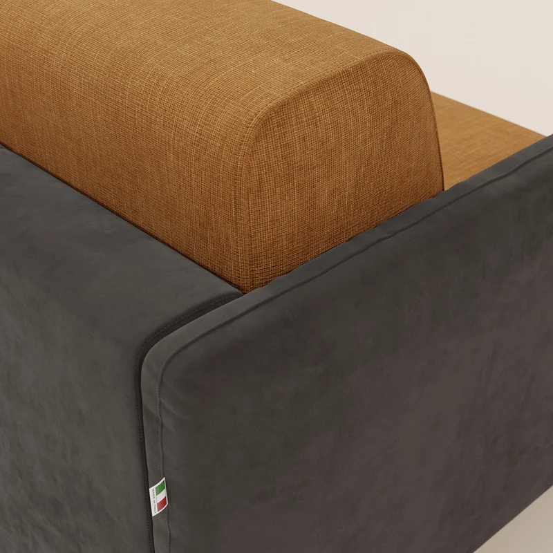 Narciso canapé d'angle convertible avec matelas H18 cm et chaise longue coffre en tissu bicouleur T11 et T06 noir - ocre