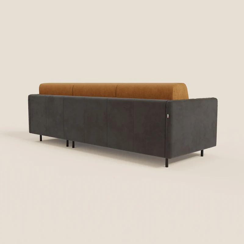 Narciso canapé d'angle convertible avec matelas H18 cm et chaise longue coffre en tissu bicouleur T11 et T06 noir - ocre