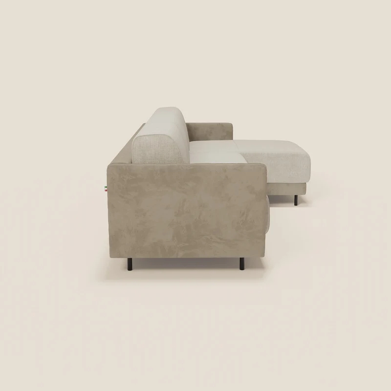 Narciso canapé d'angle convertible avec matelas H18 cm et chaise longue coffre en tissu bicouleur T11 et T06 taupe - crème