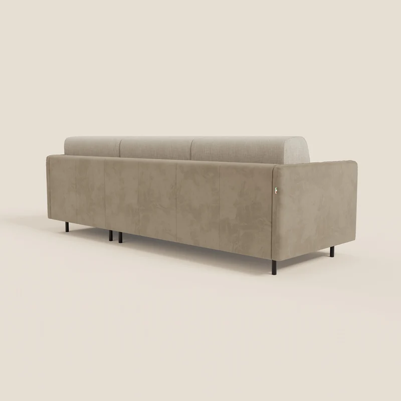 Narciso canapé d'angle convertible avec matelas H18 cm et chaise longue coffre en tissu bicouleur T11 et T06 taupe - crème