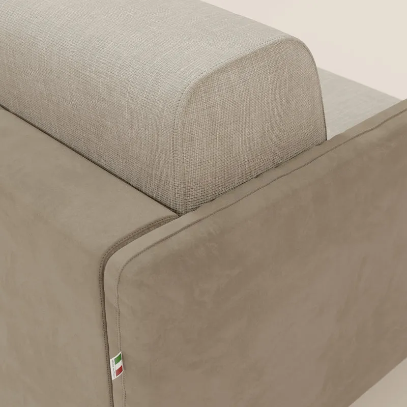 Narciso canapé d'angle convertible avec matelas H18 cm et chaise longue coffre en tissu bicouleur T11 et T06 taupe - crème