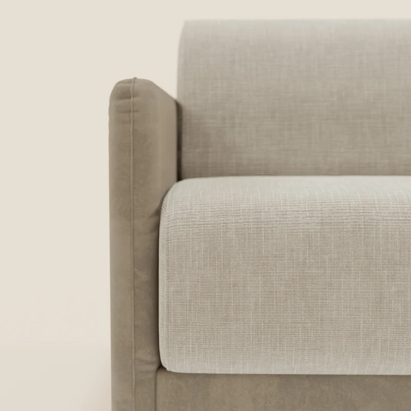Narciso canapé d'angle convertible avec matelas H18 cm et chaise longue coffre en tissu bicouleur T11 et T06 taupe - crème