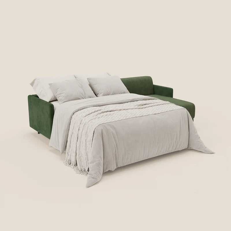 Narciso canapé d'angle convertible avec matelas H18 cm et chaise longue coffre en tissu bicouleur T11 et T06 vert - vert