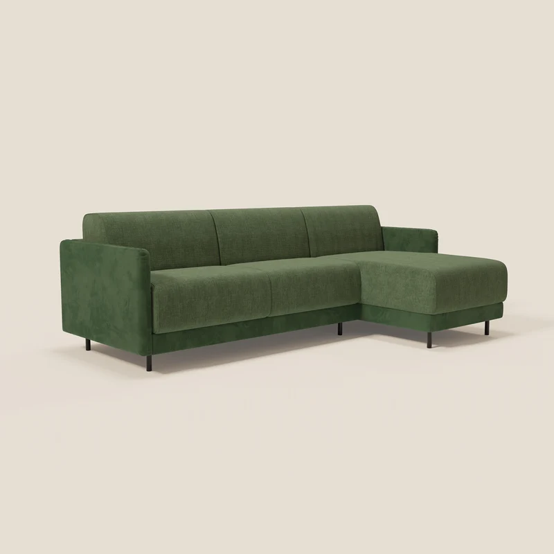 Narciso canapé d'angle convertible avec matelas H18 cm et chaise longue coffre en tissu bicouleur T11 et T06 vert - vert