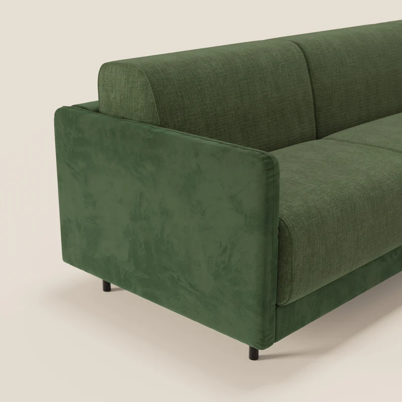 Narciso canapé d'angle convertible avec matelas H18 cm et chaise longue coffre en tissu bicouleur T11 et T06 vert - vert
