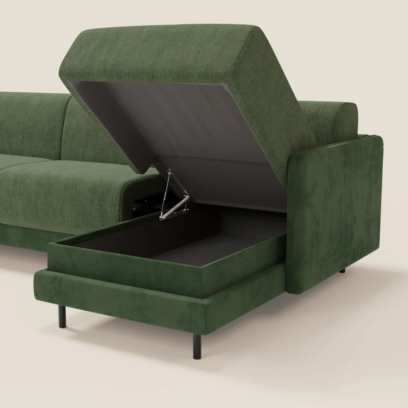 Narciso canapé d'angle convertible avec matelas H18 cm et chaise longue coffre en tissu bicouleur T11 et T06 vert - vert