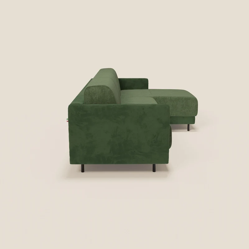 Narciso canapé d'angle convertible avec matelas H18 cm et chaise longue coffre en tissu bicouleur T11 et T06 vert - vert