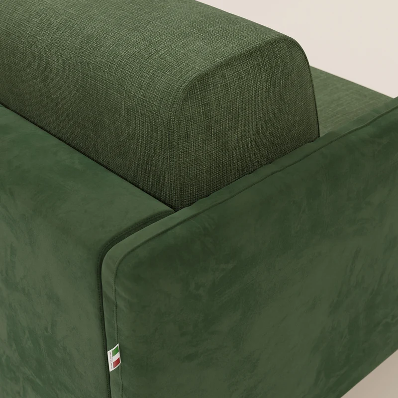 Narciso canapé d'angle convertible avec matelas H18 cm et chaise longue coffre en tissu bicouleur T11 et T06 vert - vert