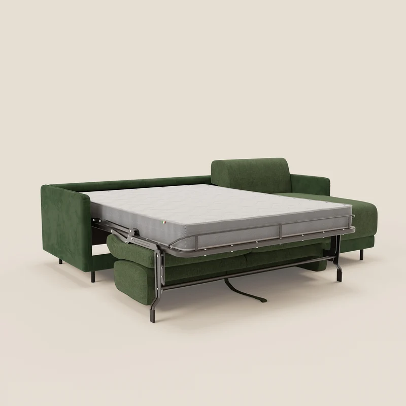 Narciso canapé d'angle convertible avec matelas H18 cm et chaise longue coffre en tissu bicouleur T11 et T06 vert - vert