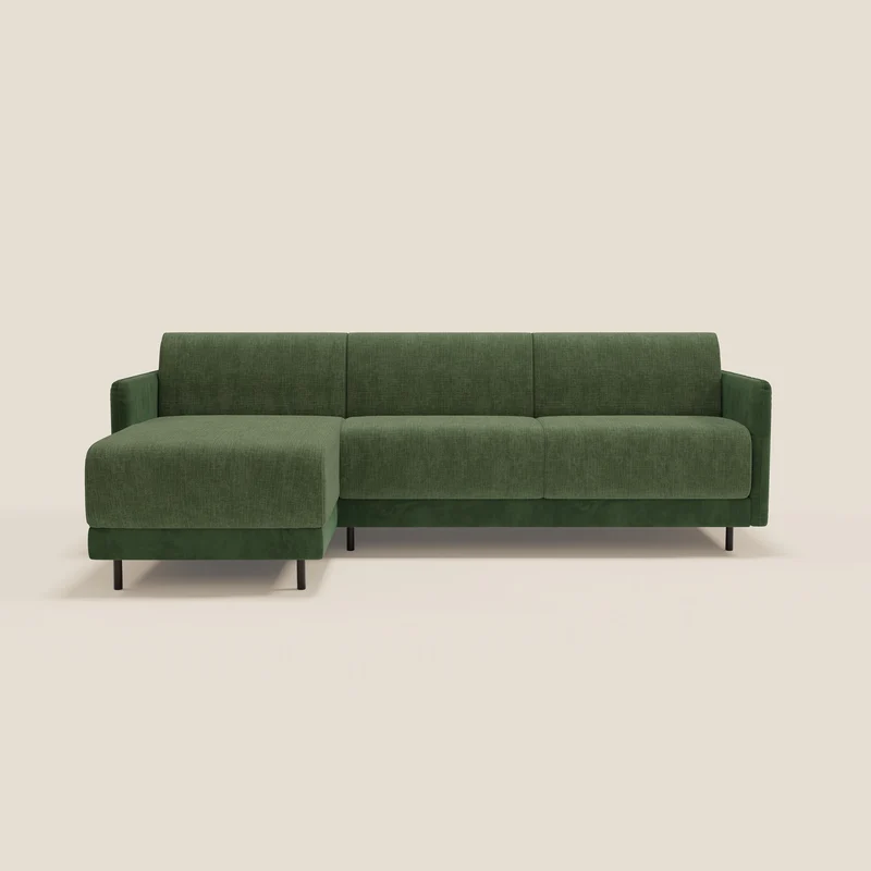 Narciso canapé d'angle convertible avec matelas H18 cm et chaise longue coffre en tissu bicouleur T11 et T06 vert - vert