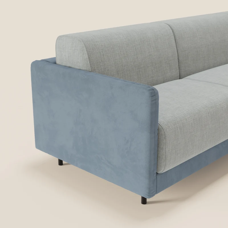 Narciso canapé d'angle convertible avec matelas H18 cm et chaise longue coffre en tissu bicouleur T11 et T06 bleu pastel - bleu glacier