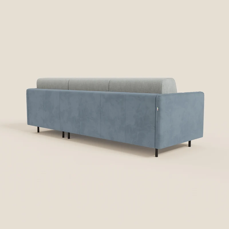 Narciso canapé d'angle convertible avec matelas H18 cm et chaise longue coffre en tissu bicouleur T11 et T06 bleu pastel - bleu glacier