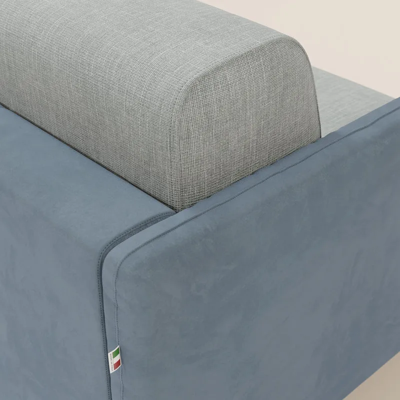 Narciso canapé d'angle convertible avec matelas H18 cm et chaise longue coffre en tissu bicouleur T11 et T06 bleu pastel - bleu glacier