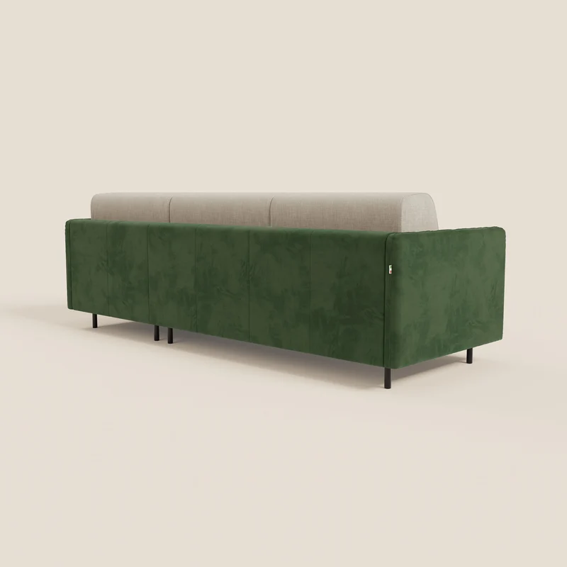 Narciso canapé d'angle convertible avec matelas H18 cm et chaise longue coffre en tissu bicouleur T11 et T06 vert - crème
