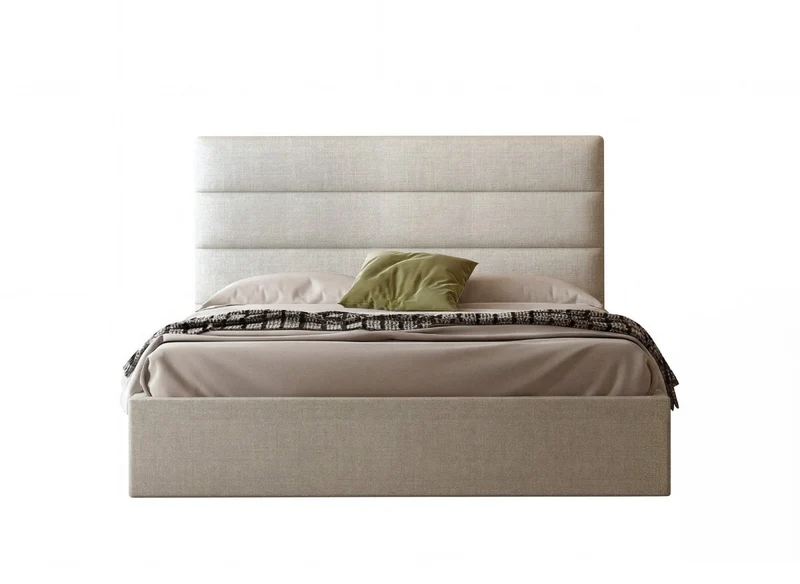 Lit coffre en tissu lin beige 140 x 190 cm SHANNA