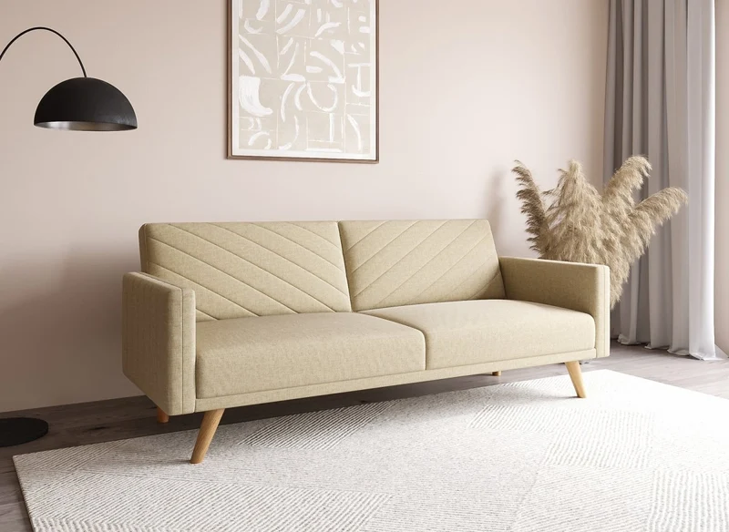 Canapé 3 places convertible scandinave en tissu beige BALDER
