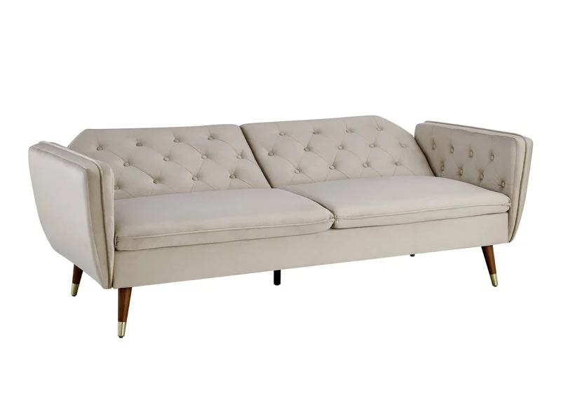 Canapé clic-clac convertible 3 places en tissu velours beige ARIANE