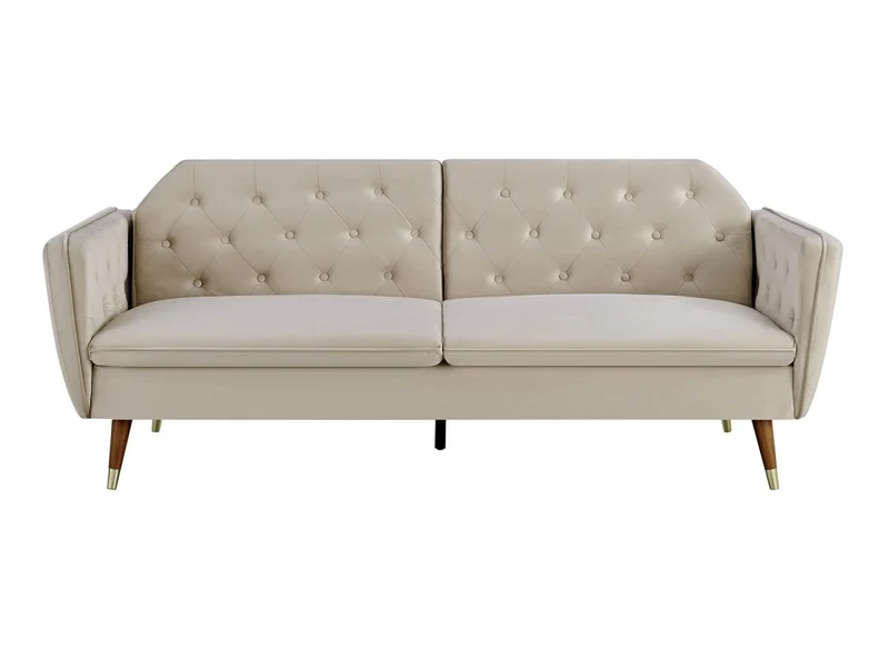 Canapé clic-clac convertible 3 places en tissu velours beige ARIANE