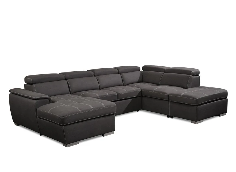 Canapé convertible et panoramique avec coffre de rangement en tissu gris OLIVER - Angle Gauche
