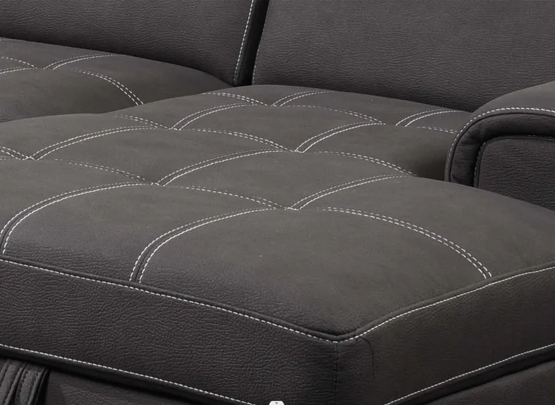 Canapé convertible et panoramique avec coffre de rangement en tissu gris OLIVER - Angle Gauche