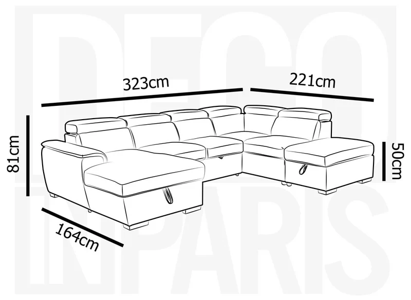 Canapé convertible et panoramique avec coffre de rangement en tissu gris OLIVER - Angle Gauche