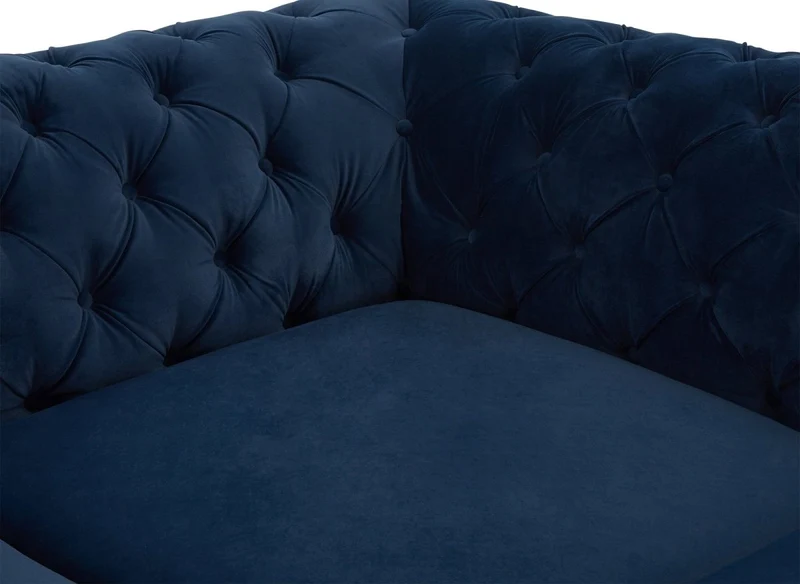 Canapé capitonné chesterfield d'angle réversible en velours bleu CARMEN