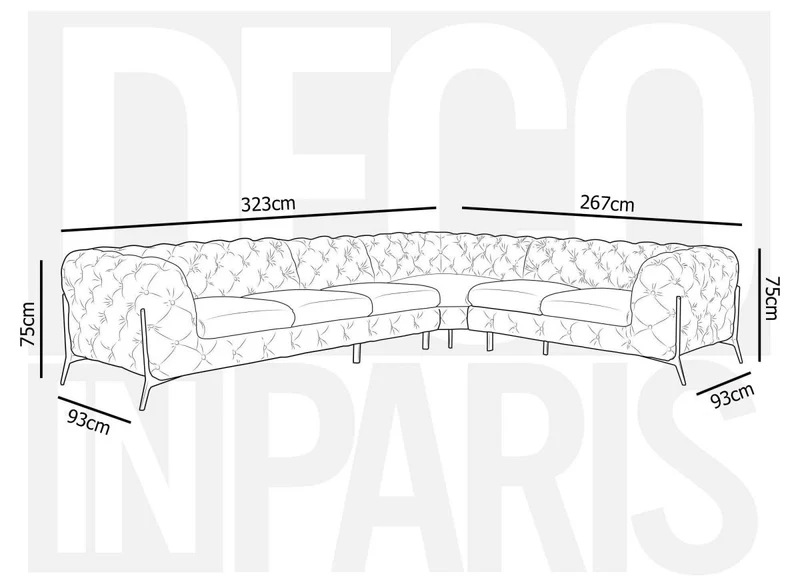 Canapé capitonné chesterfield d'angle réversible en velours bleu CARMEN