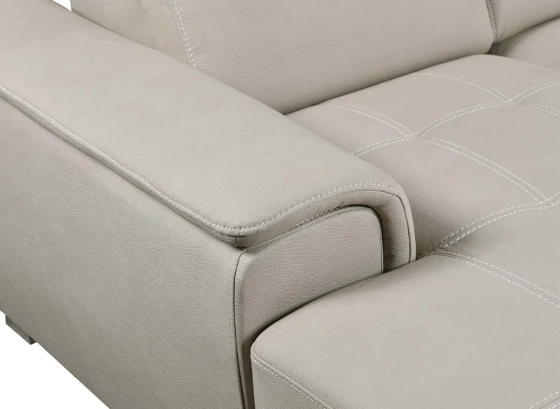 Canapé convertible et panoramique avec coffre de rangement en tissu beige OLIVER - Angle Droit