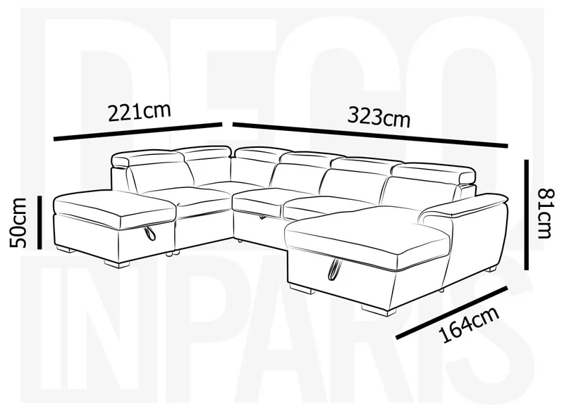 Canapé convertible et panoramique avec coffre de rangement en tissu beige OLIVER - Angle Droit