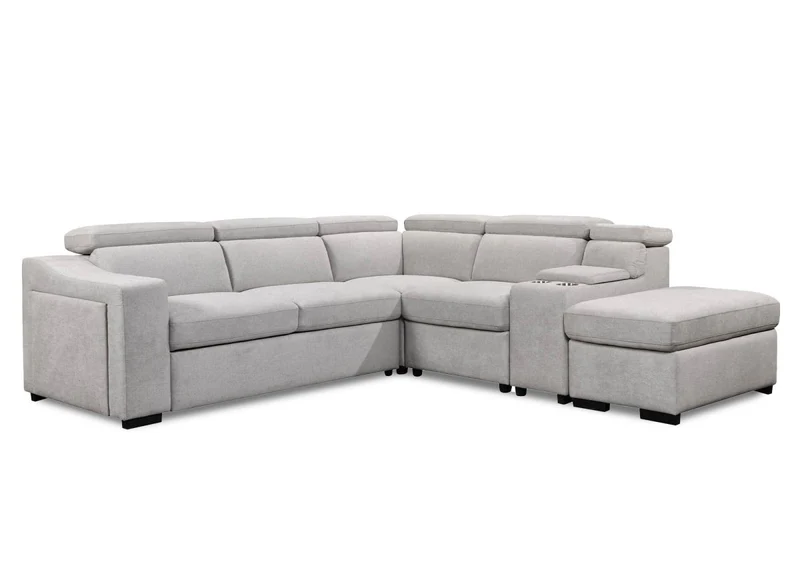 Canapé d'angle convertible en tissu beige DEREK XL - Angle droit
