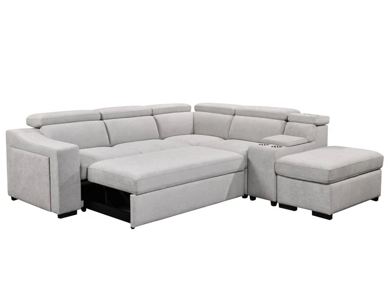 Canapé d'angle convertible en tissu beige DEREK XL - Angle droit