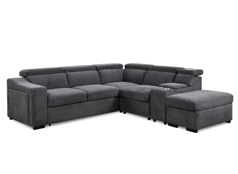 Canapé d'angle convertible en tissu gris foncé DEREK XL - Angle droit