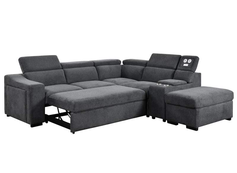 Canapé d'angle convertible en tissu gris foncé DEREK XL - Angle droit