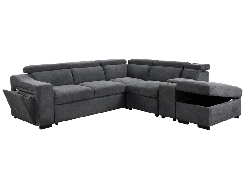 Canapé d'angle convertible en tissu gris foncé DEREK XL - Angle droit