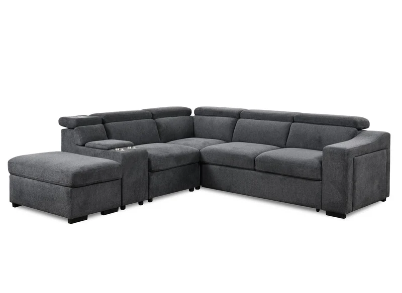 Canapé d'angle convertible en tissu gris foncé DEREK XL - Angle gauche
