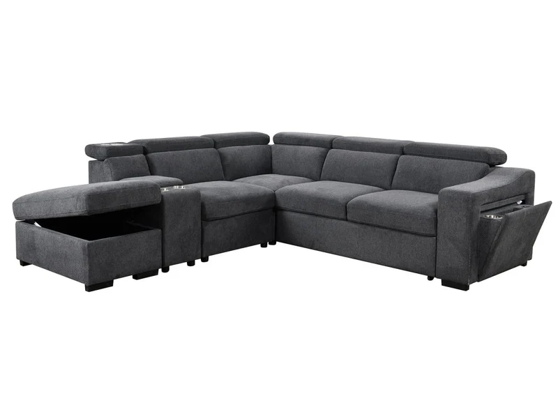 Canapé d'angle convertible en tissu gris foncé DEREK XL - Angle gauche