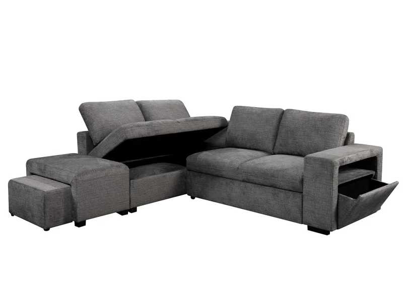 Canapé d'angle convertible en tissu gris foncé ALBAN - Angle gauche