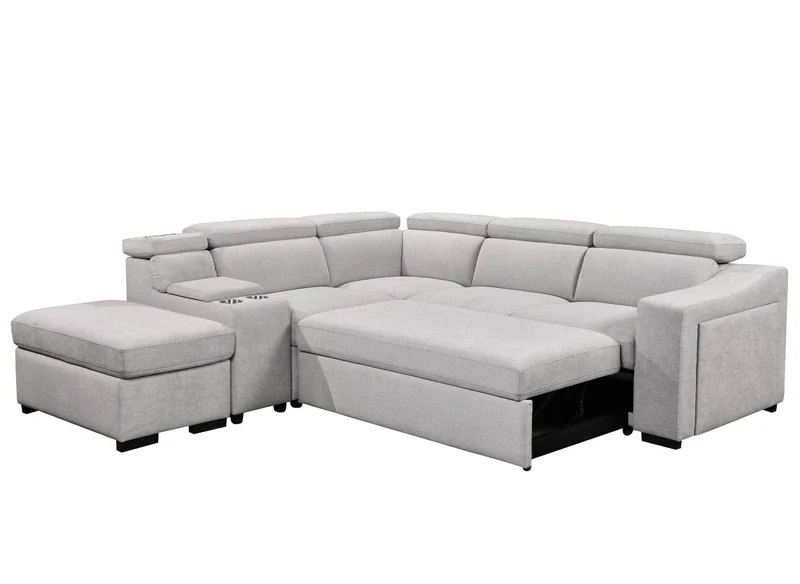 Canapé d'angle convertible en tissu beige DEREK XL - Angle gauche
