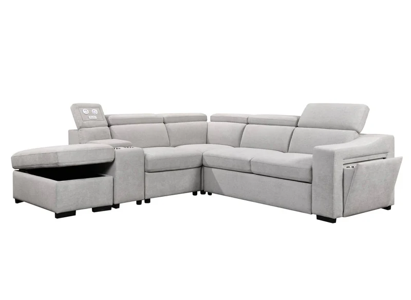 Canapé d'angle convertible en tissu beige DEREK XL - Angle gauche