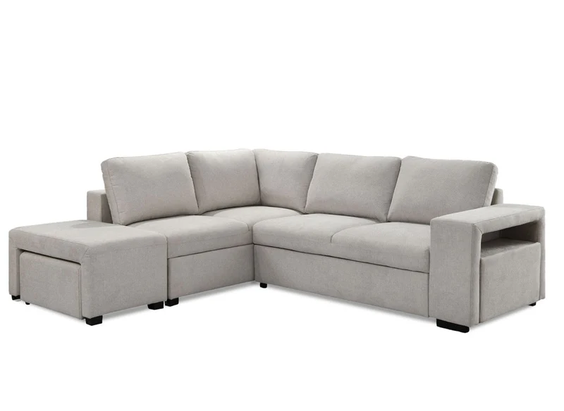 Canapé d'angle convertible en tissu beige ALBAN - Angle gauche