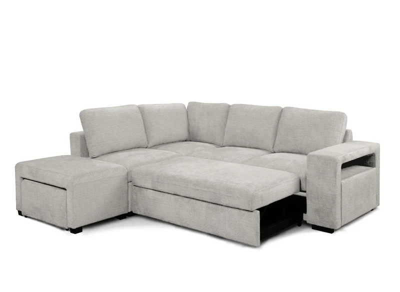 Canapé d'angle convertible en tissu beige ALBAN - Angle gauche