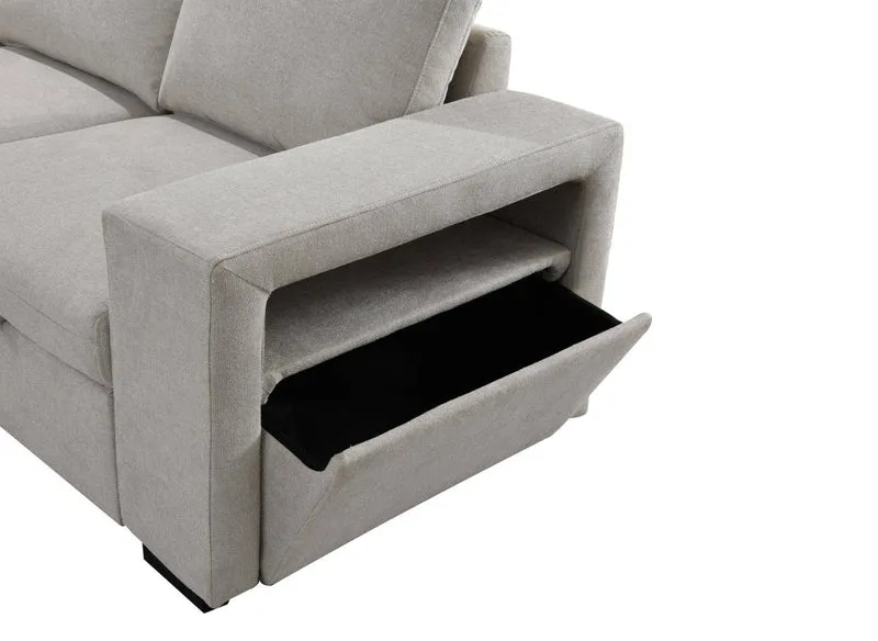 Canapé d'angle convertible en tissu beige ALBAN - Angle gauche