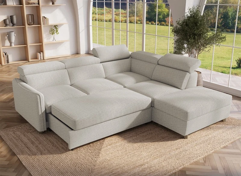 Canapé d'angle convertible en tissu beige NAIROBI - Angle droit