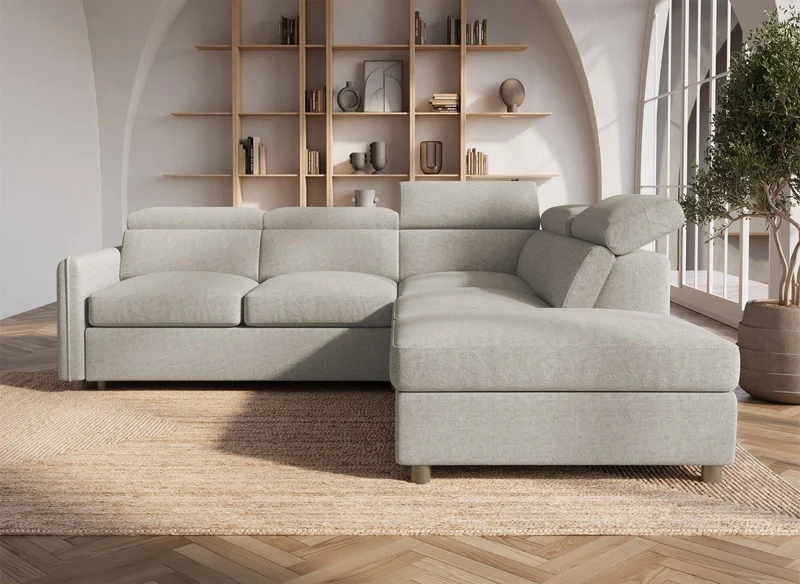 Canapé d'angle convertible en tissu beige NAIROBI - Angle droit