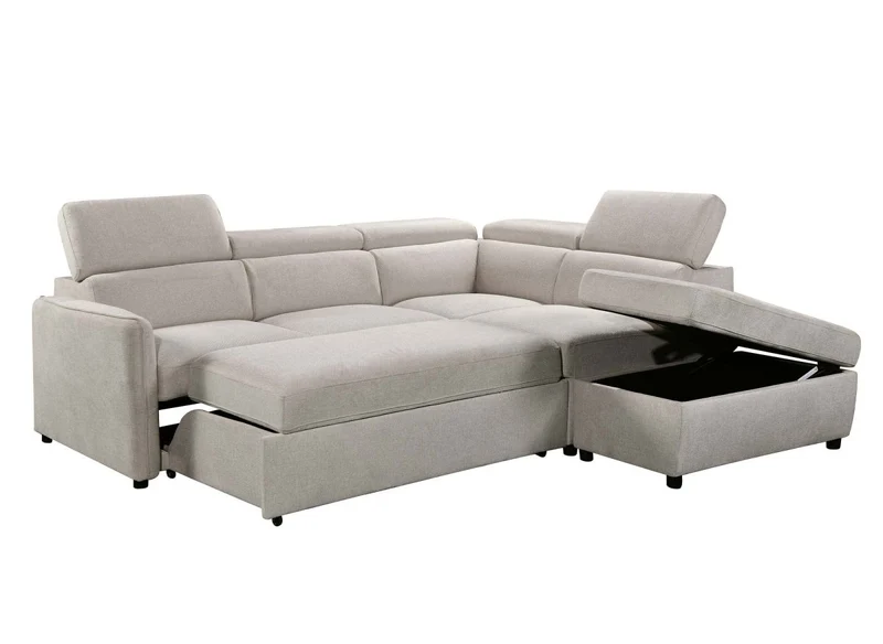 Canapé d'angle convertible en tissu beige NAIROBI - Angle droit