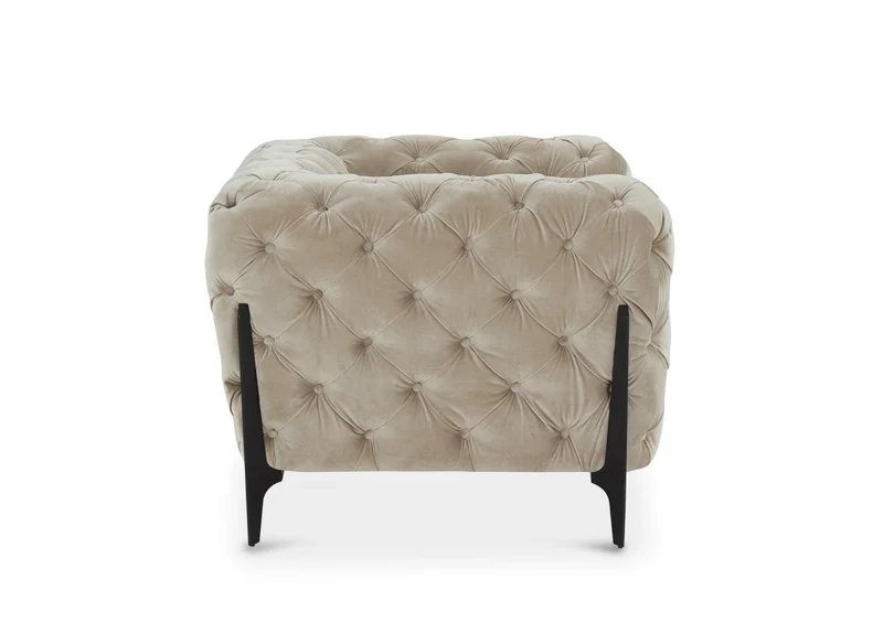 Fauteuil capitonné chesterfield velours beige CARMEN