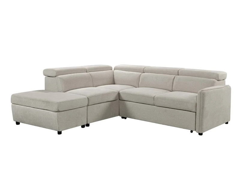 Canapé d'angle convertible en tissu beige NAIROBI - Angle gauche